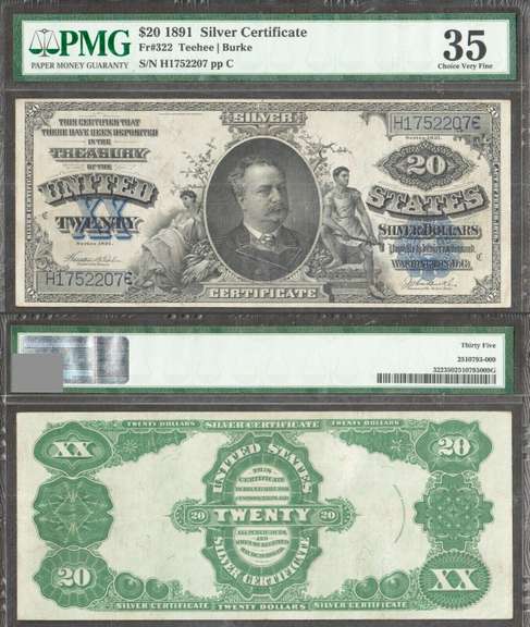 $20 1891 SILVER CERTIFICATE Fr. 322 DANIEL MANNING PMG Ch VF 35 Comment Free