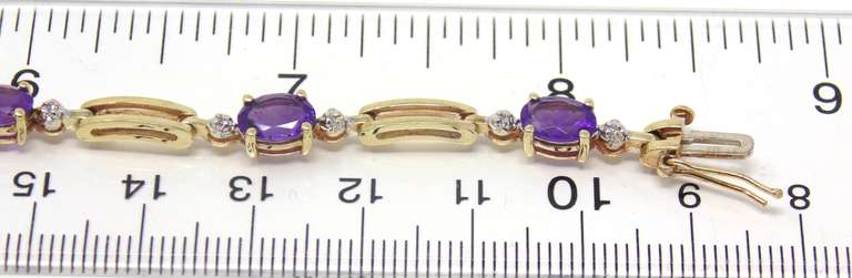 Gorgeous Yellow Gold Amethyst and Diamond Accent Line Bracelet