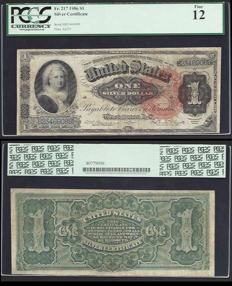 $1 1886 SC Martha Fr.217 Large Red Seal PCGS 12 Fine