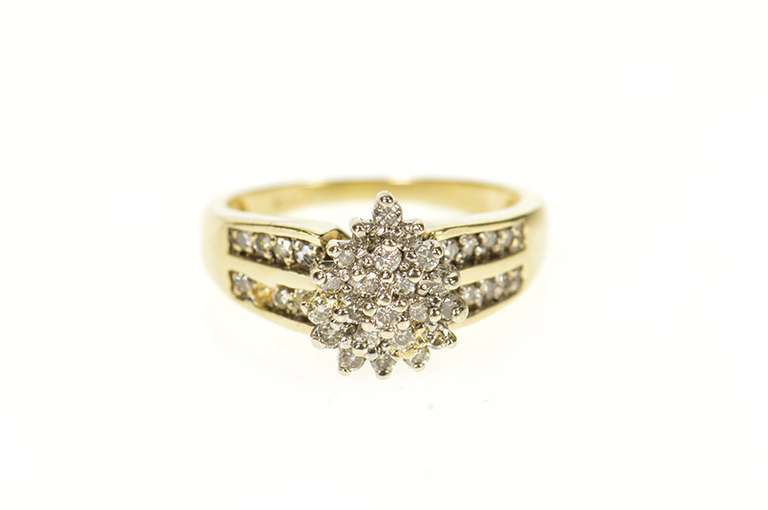10K Yellow Gold Pear Diamond Cluster Classic Statement Ring
