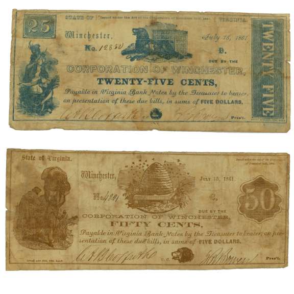 Corporation of Winchester VA 25 &50 Cent July 15 1861 Notes