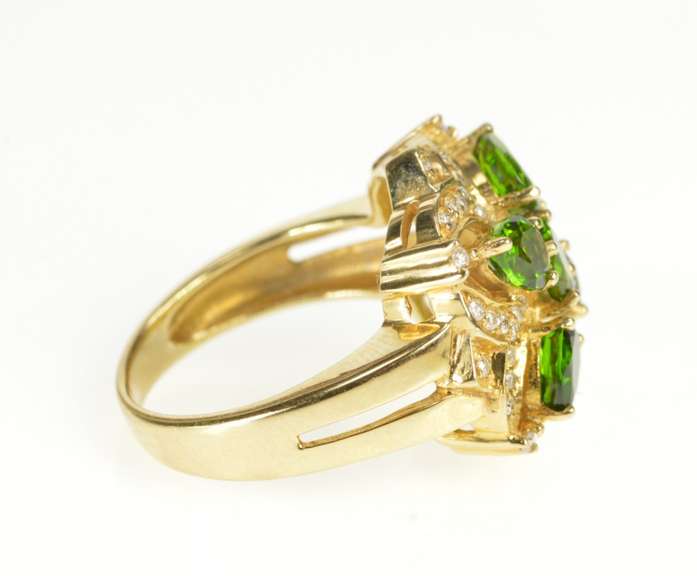14K Yellow Gold Ornate Green Tourmaline Diamond Cocktail Ring