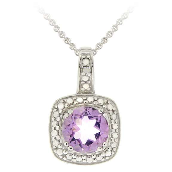 Sterling Silver Amethyst & Diamond Accent Square Pendant