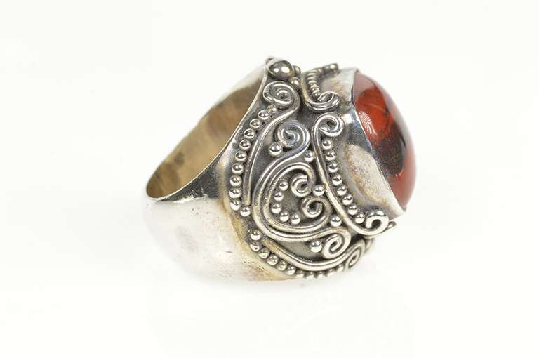 Sterling Silver Ornate Decorative Red Jasper Statement Ring