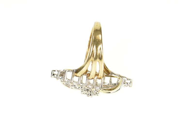 10K Yellow Gold Diamond Encrusted Freeform Statement Cluster Ring