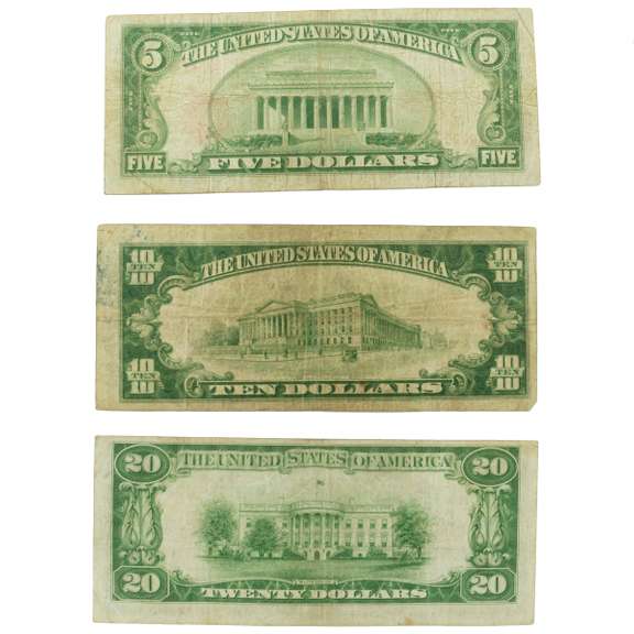 $5 $10 & $ 20 National Currency Notes