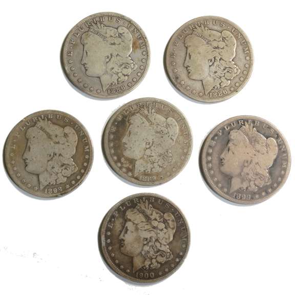 6 New Orleans Morgan Dollars