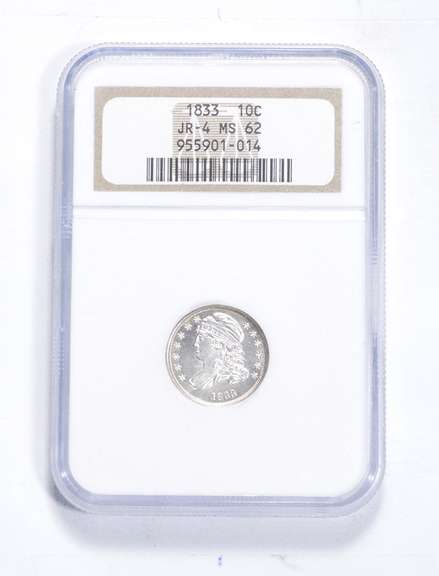 MS62 1833 Liberty Cap Dime - JR-4 - Graded NGC