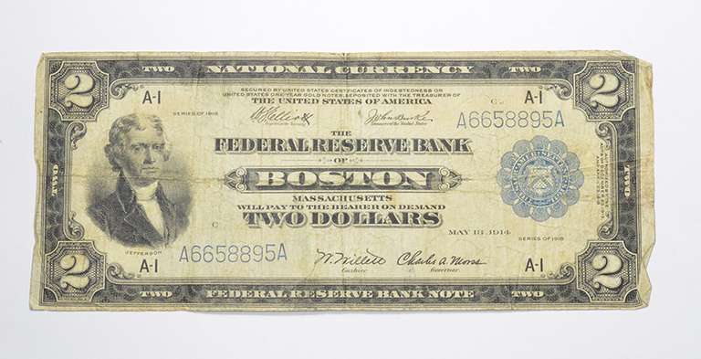 1918 $2.00 Boston, MA. United States Federal Reserve Large Note