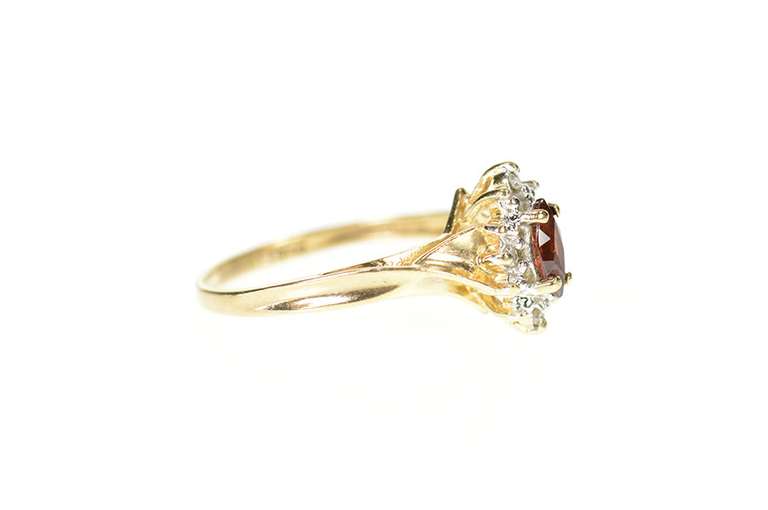10K Yellow Gold Marquise Garnet Diamond Accent Statement Ring