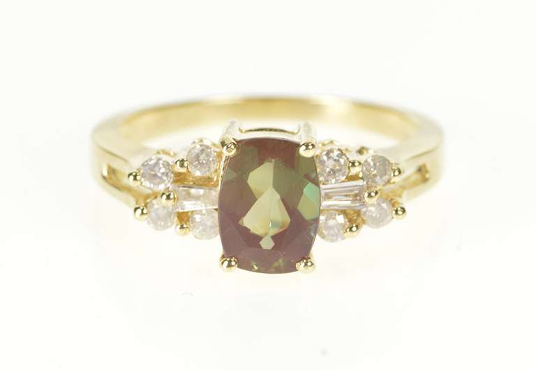 14K Yellow Gold Color Change Garnet Diamond Engagement Ring