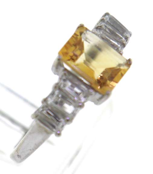 Sterling Silver Baguette Cut Citrine And crystals Ring