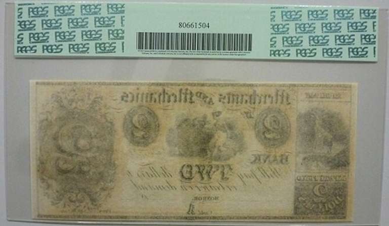 Gem Crisp 1800's $2 Merchants & Mechanics Bank Monroe Michigan PCGS 66!