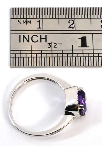 Stylish Amethyst & Diamond Ring in 14K WG