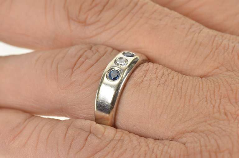 14K White Gold 0.30 Ctw Sapphire Diamond Men's Wedding Ring