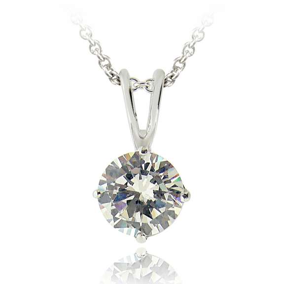 Silver Tone 1.25ct CZ Round Solitaire Necklace, 7mm