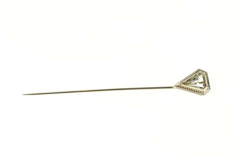 14K White Gold Art Deco Triangle Blue Topaz Ornate Stick Pin