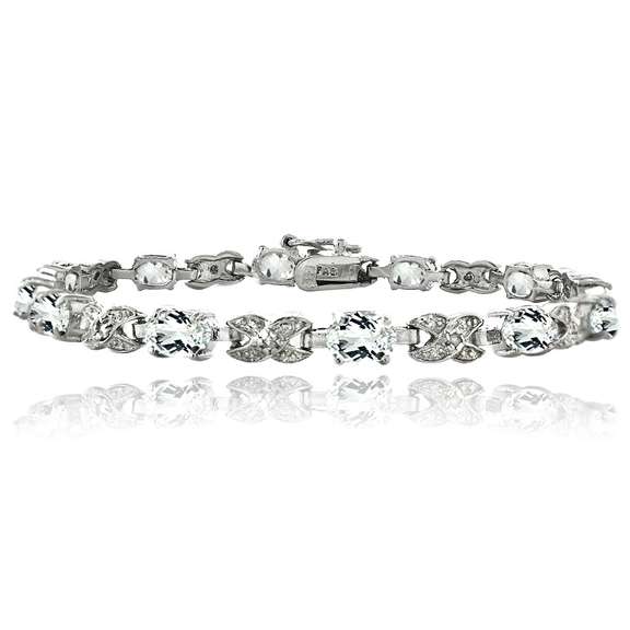 Silver Tone 7.15ct White Topaz & Diamond Accent X & Oval Bracelet