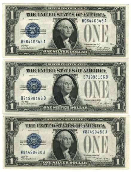 3 Crisp AU to CU 1928-A Series $1 Silver Certificates