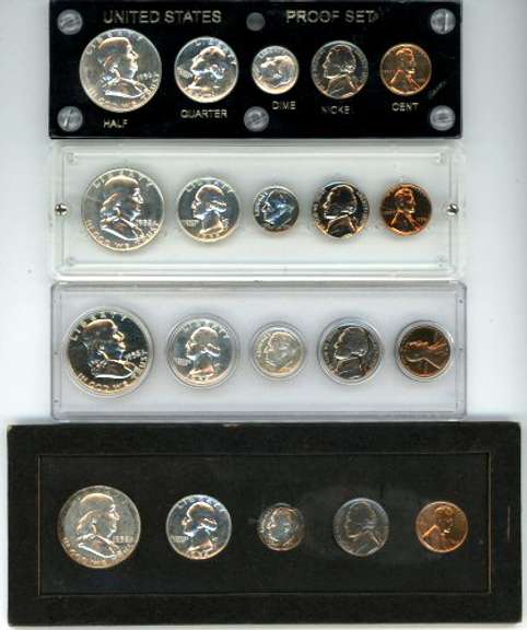 1956 & 3 1958 Silver Proof Sets in custom holders