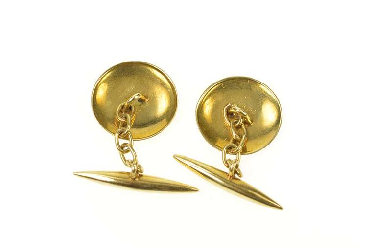 18K Yellow Gold Art Deco Blue Enamel Ornate Men's Cuff Links