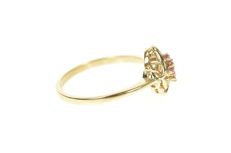 10K Yellow Gold Retro Ruby Loop Knot Cluster Statement Ring