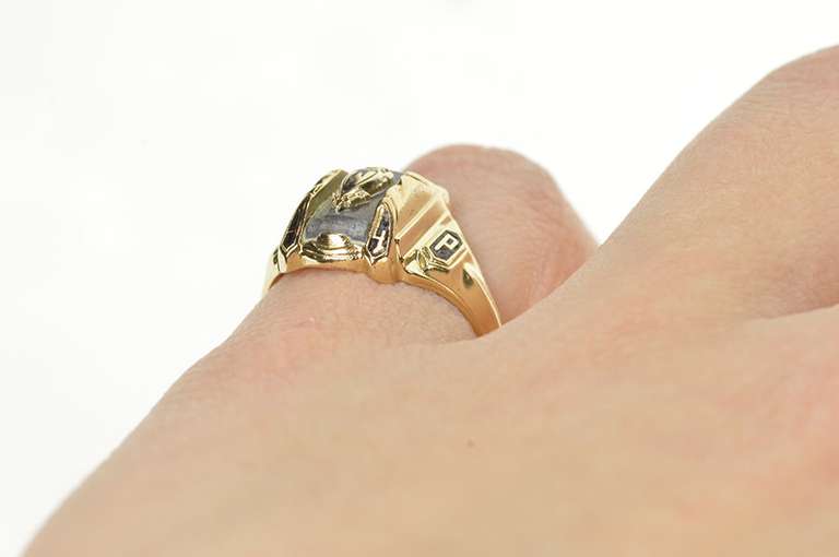 10K Yellow Gold 1964 WHS Ornate Enamel NP Initial Class Ring