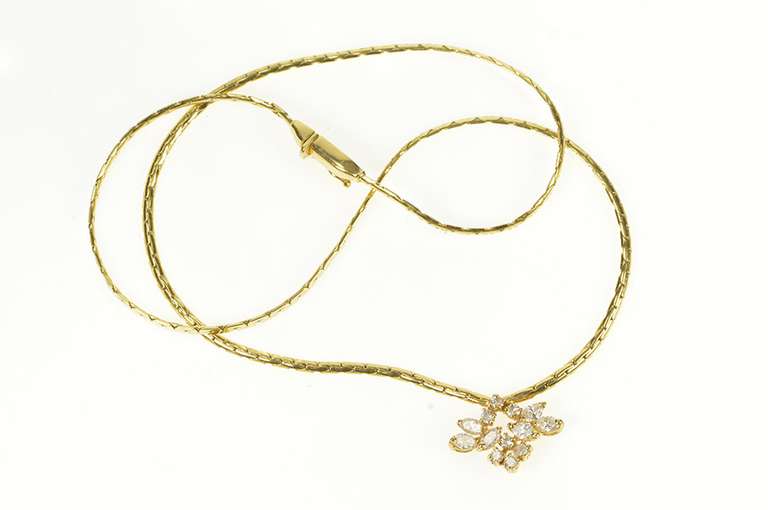 18K Yellow Gold 0.62 Ctw Marquise Diamond Cluster Chain Necklace