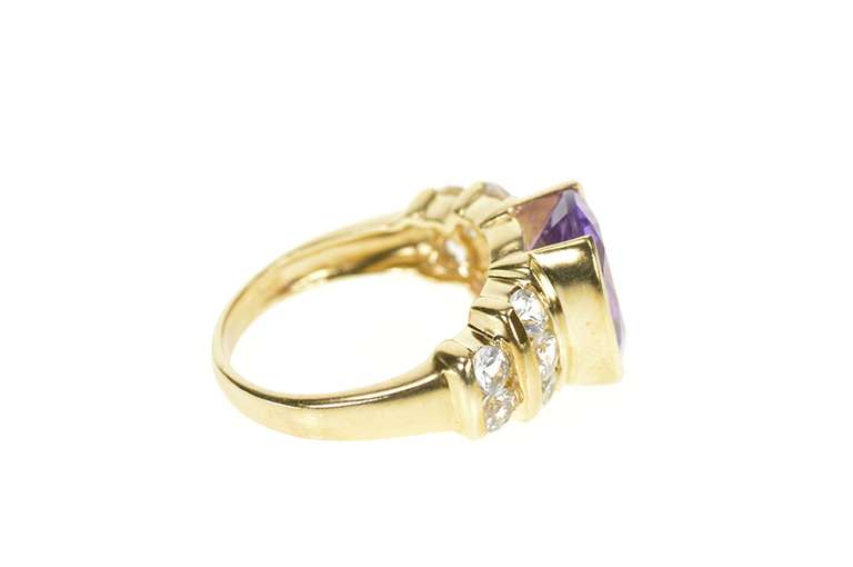 10K Yellow Gold Amethyst Cubic Zirconia Channel Accent Cocktail Ring
