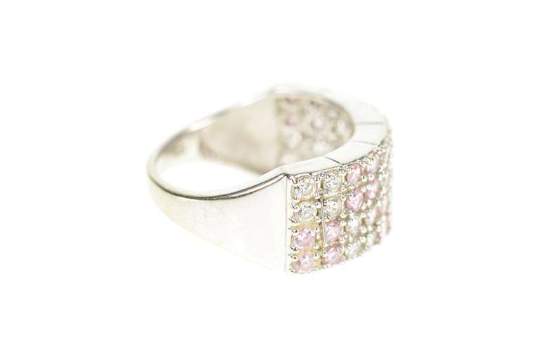 10K White Gold Pave Pink & White Cubic Zirconia Band Ring