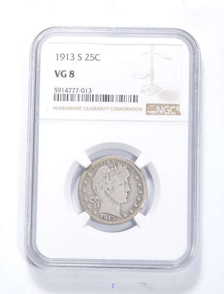 VG8 1913-S Barber Quarter - Graded NGC