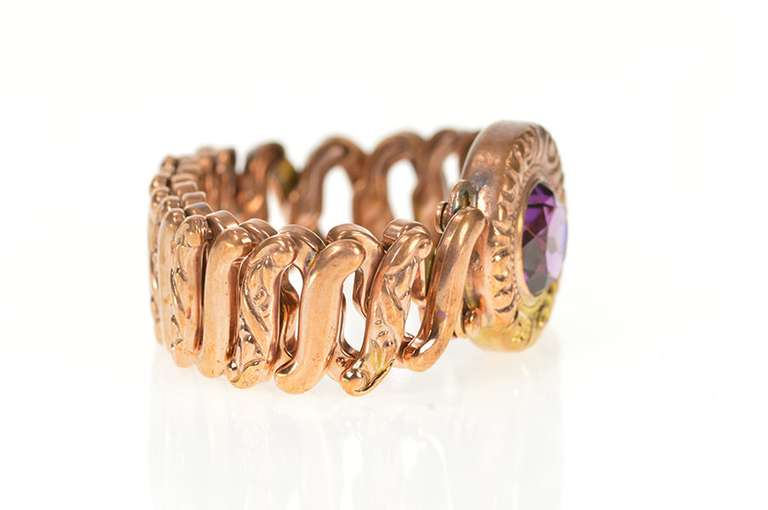 Gold Filled Retro Ornate Sim. Amethyst Ornate Scrollwork Bracelet