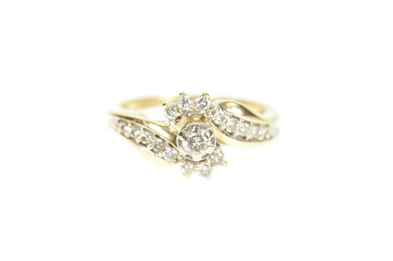 14K Yellow Gold Diamond Bypass Promise Engagement Ring