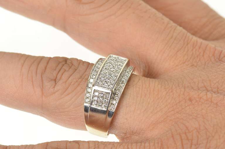 10K White Gold 0.72 Ctw Pave Diamond Men's Squared Statement Ring
