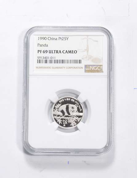 PF69 UCAM 1990 China Panda 25 Yuan 1/4 Oz Platinum Coin - Graded NGC