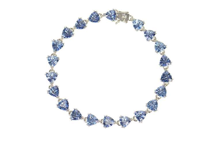 14K White Gold Trillion Sim. Sapphire Statement Tennis Bracelet
