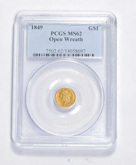MS62 1849 $1.00 Liberty Head Gold Dollar - Open Wreath - Graded PCGS