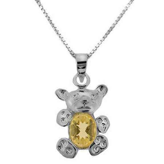 Sterling Silver Genuine Citrine Stone Teddy Bear Pendant