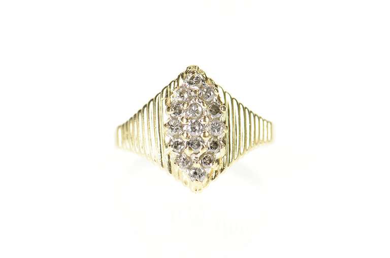 10K Yellow Gold Marquise Retro Grooved Diamond Cluster Ring