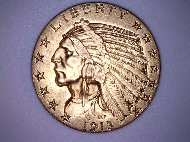 1913 US Indian $ 5 Gold Half Eagle