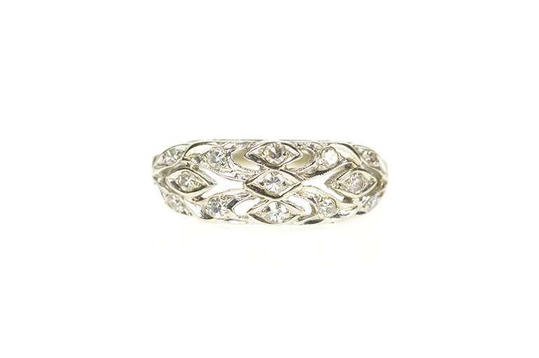 14K White Gold 0.23 Ctw Art Deco Diamond Wedding Band Ring