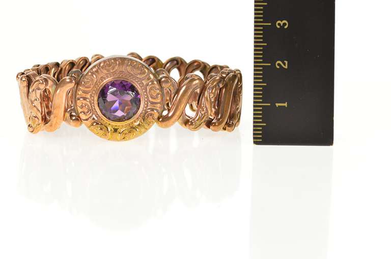 Gold Filled Retro Ornate Sim. Amethyst Ornate Scrollwork Bracelet