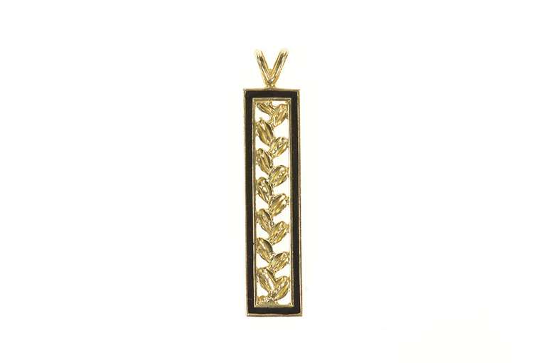 14K Yellow Gold Black Enamel Squared Vine Leaf Statement Pendant