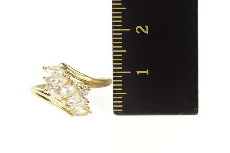 10K Yellow Gold Marquise Cubic Zirconia Diamond Wavy Ring