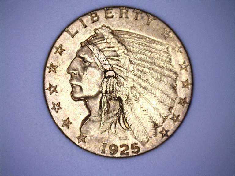 1925 D Near Unc  Indian US $2 1/2 Gold Quarter Eagle