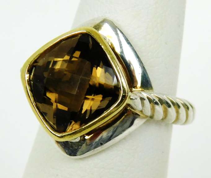 Sterling & 18K Gold Brown Topaz Ring, Size 5