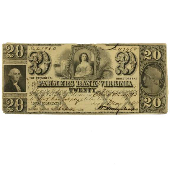 $20 Farmers Bank Of Richmond Virginia May 8 1859 Note