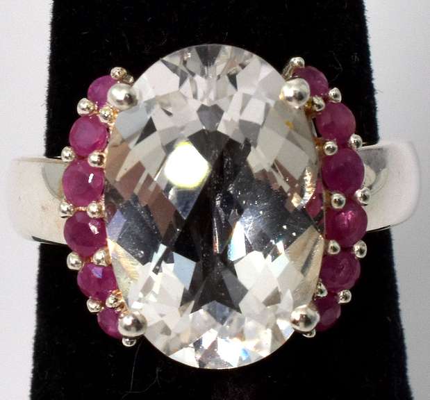 Sterling Silver Checker Board Quartz and Spinel Ring