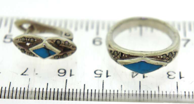 Sterling Silver Turquoise Ring and Earrings