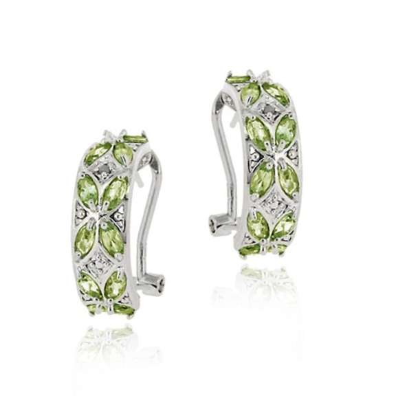 Sterling Silver 4.2ct. Peridot & Diamond Half Hoop Earrings